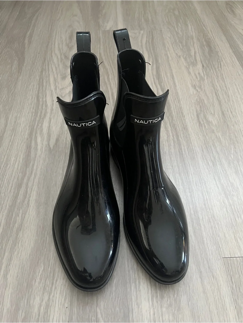 Nautica Women’s Glossy Black Chelsea Rain Boots Waterproof Ankle Booties Size 10